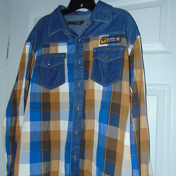 HUNT CLUB COOGIE JEAN DENIM & PLAID SHIRT - Picture 1 of 4